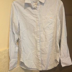 White and blue striped button down shirt